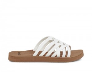 Sanuk Rio Slide Women Sandals White / Brown,Sanuk Philippines | RE47-3567D1