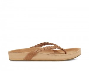Sanuk She Loungy Braid Leather Women Flip Flops Brown,Sanuk Philippines | MY52-6702C0